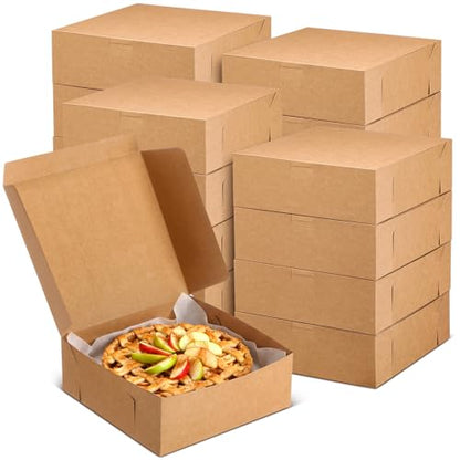 36 Pack Pizza Bakery Boxes 8" x 8" x 3" Kraft Square Bakery Boxes for Pie, Cookies, Cheesecake, Chocolate Covered Strawberries, Dessert Brown Paper Cardboard Container for Treats - size: 8 x 8 x 3 inches
