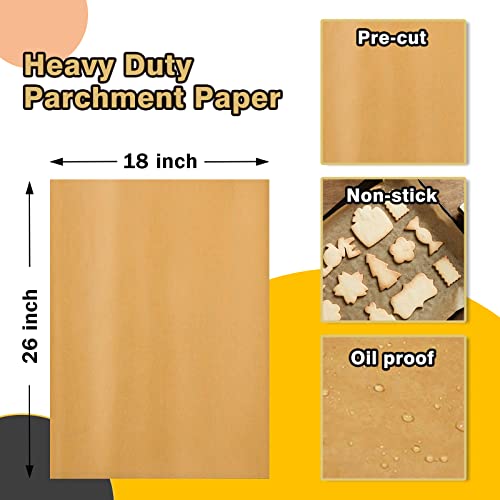 Katbite 200Pcs 18x26 inches Parchment Paper Sheets, Heavy Duty Unbleached Baking Paper, Pre-cut and Oil Proof Perfect for Steaming Cooking Bread Cake & Wrapping Foods - color: 18"x26"-200
