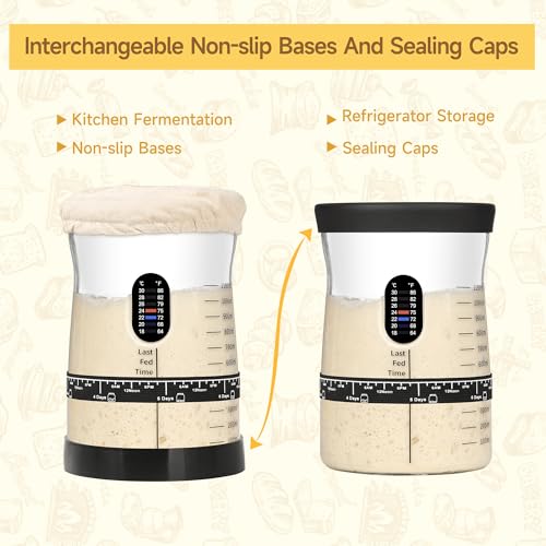 Coco Bird Pro Sourdough Starter Kit- 50oz Large Capacity Sourdough Starter Jar, 17 Flavorful Fermentation Recipes, Sourdough Bread Baking Supplies for Making Delicious Sourdough Breads(1PCS) - color: Black