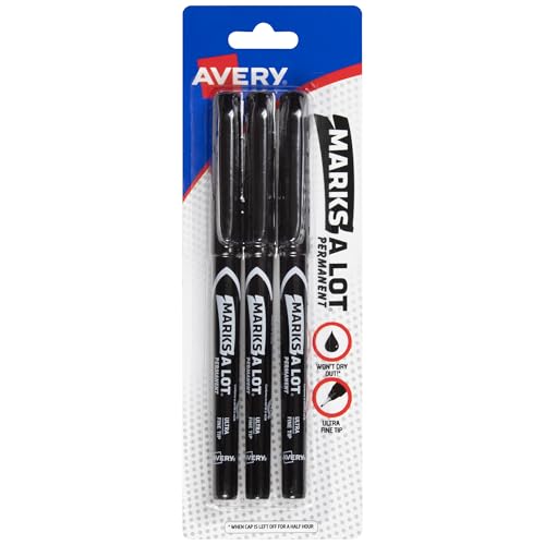 Avery Marks-A-Lot Permanent Markers, Ultra Fine Tip, Water and Wear Resistant, 3 Black Markers (09230) - color: Black, size: 1 Count (Pack of 1), style: Ultra Fine