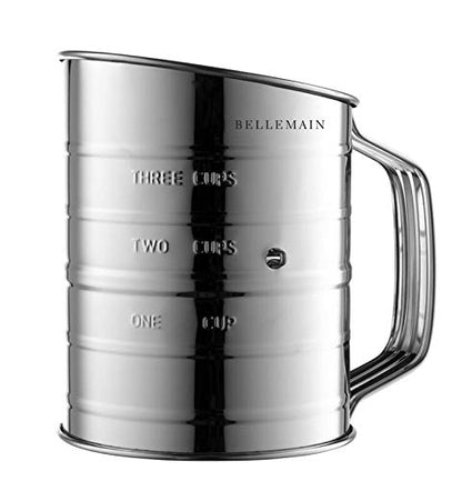 Bellemain 3 Cup Flour Sifter for Baking Fine Mesh Rotary Hand Crank with Loop Agitator for Quick Sifting, Flour Sifter Stainless Steel - size: 3 Cup