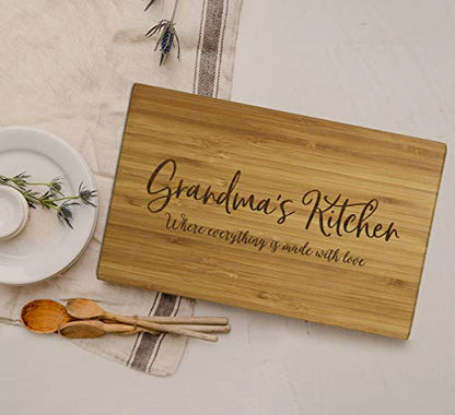 Andaz Press Large Bamboo Wood Cutting Board Gift, 17.75 x 11-inch, Grandma's Kitchen Where Everything is Made With Love, 1-Pack, Engraved Serving Chopping Board Christmas Birthday Chef Kitchen Ideas - color: Grandma