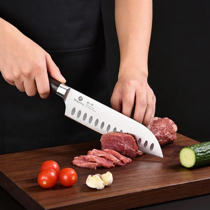 imarku Chef Knife 7 Inch Kitchen Knife Ultra Sharp Santoku Knife - High Carbon Japanese Chefs Knife, Kitchen Gadgets 2025, Apartment Essentials, Birthday Gifts for Him Her, Best Gifts for Women Men - color: Brown and Silver