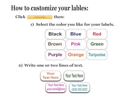 24 Large Personalized Waterproof Name Labels. Press and Stick Multi use Custom Name Labels. Customized 2 Lines of Text and Color. ID Identification Name Stickers with Permanent Self Adhesive. - color: 24 Large Labels - White Background