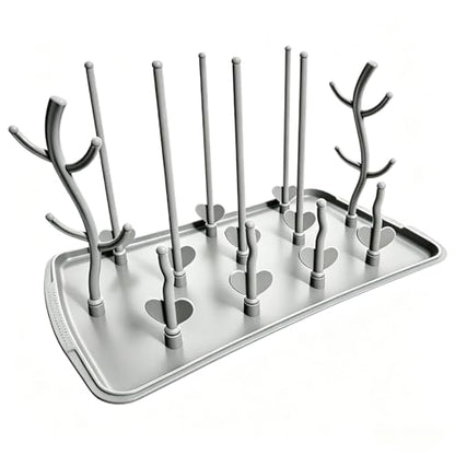 Baby Bottle Drying Rack, Large Vertical Bottle Dryer Rack Holder for Countertop,Baby Bottle Holder Storage Station for Pacifiers,Pump Accessories Stand,Grey