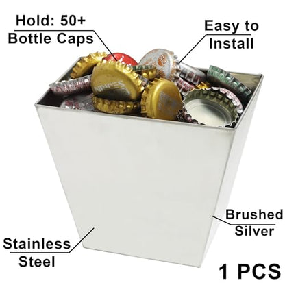 Stainless Steel Bottle Cap Catcher Wall Mount Beer Top Collector Silver for Wood Post Table Shelf - color: Silver