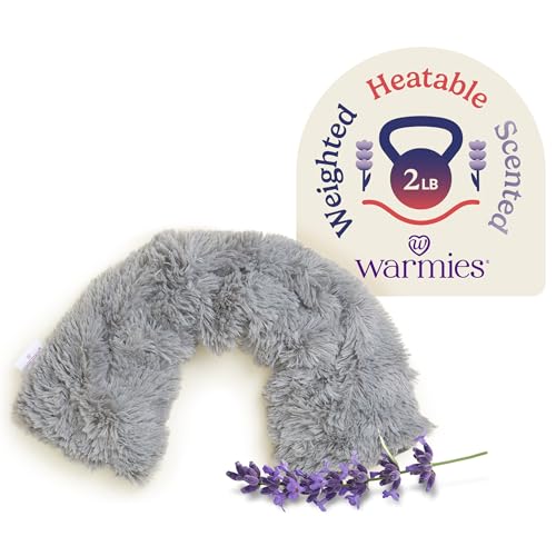 warmies Microwavable Neck & Shoulder Wrap - Soothing Relief Heating Pad for Neck - Lavender-Scented Warm Compress - Cooling Relief Weighted Shoulder Wrap for Aches & Pain - 19 x 5 x 3 in, Gray - color: Gray