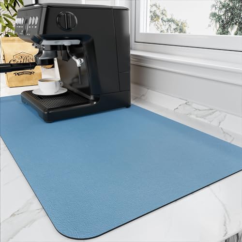 HotLive Coffee Mat - Absorbent Hide Stain Rubber Backed Dish Drying Mat for Kitchen Counter - Bar Mats for Countertops Accessories Fit Under Coffee Maker Espresso Machine - color: Blue, size: 12" x 19"