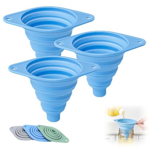 Kitchen Funnel Set 3 Pack, Collapsible Silicone Funnels for Filling Water Bottles & Small Bottles | Food-Grade, Easy Clean & Space-Saving (Blue) - color: blue
