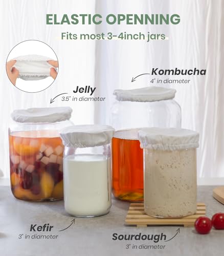 Cloth Tops for Mason Jars 4 inch Wide Mouth | Reusable Regular Sourdough Starter Lids | Breathable Cap Replacement for Gallon Glass Jar - style: Unbleached Poly-cotton