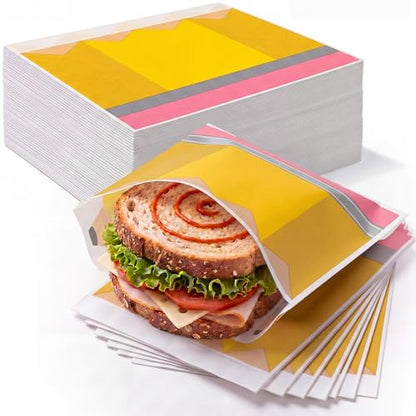 Epakh 200 Pack Paper Sandwich Bags Pencil Design 8 × 8 Inch Happy Food Storage Recyclable Grease Resistant Disposable Snack Bags for Family Home Use - style: Pencil