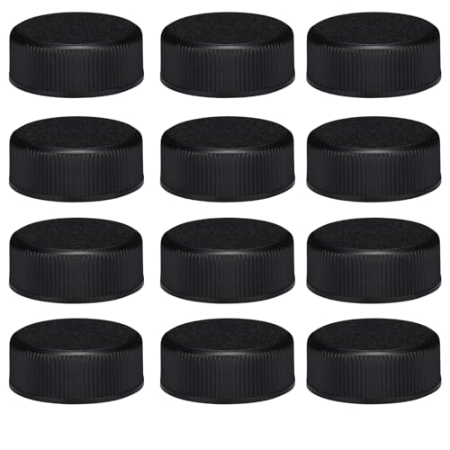 Black Polypropylene Screw Cap with Foam Liner, 28-400 Size, Fits Many 16oz & 32oz Bottles Including Boston Rounds, Good for Kombucha, Juice, Pack of 12 (Bottles Not Included) - size: 12 Pack