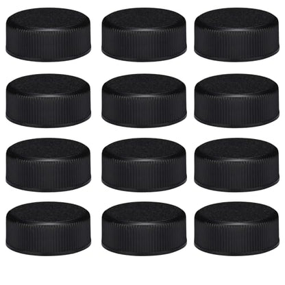Black Polypropylene Screw Cap with Foam Liner, 28-400 Size, Fits Many 16oz & 32oz Bottles Including Boston Rounds, Good for Kombucha, Juice, Pack of 12 (Bottles Not Included) - size: 12 Pack