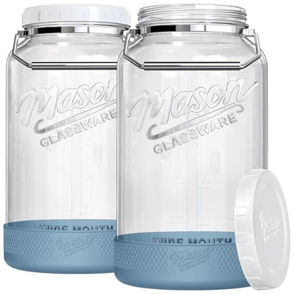 1.5 Gallon Huge Glass Jar with Airtight Lid, Wide Mouth Large Mason Jars for Fermenting, Pickling, Canning, Water Glassing Eggs, Kombucha, and Food Storage – with Handle & Scale Marks(2 Packs)