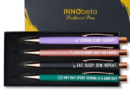 InnoBeta Sewing Gifts for Sew Lovers & Women, Ballpoint Pen Set of 4, Gifts for Sewing Quilting Lovers on Birthday & Christmas