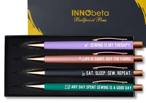 InnoBeta Sewing Gifts for Sew Lovers & Women, Ballpoint Pen Set of 4, Gifts for Sewing Quilting Lovers on Birthday & Christmas