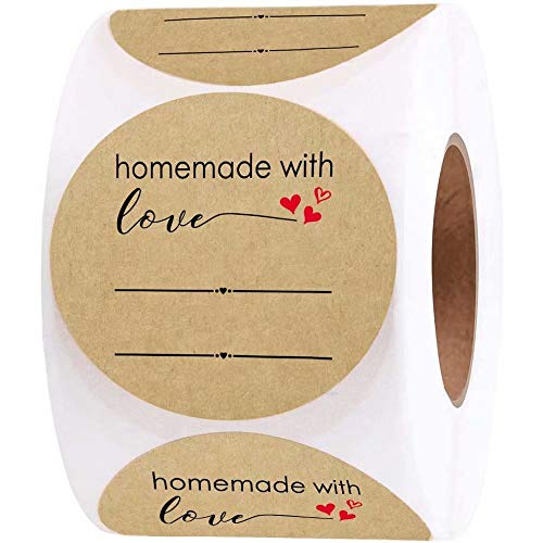 2 Inch Homemade with Love Sticker with Lines for Writing (500 Labels per roll) Brown Kraft Stickers for Canning Labels Jar, Store Owners, Crafts, Organizing, Gift, Price Tags, Envelop Seal - style: Home Made A