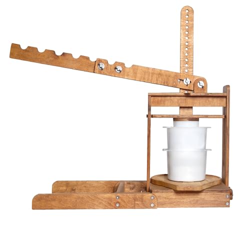 BIG Dutch Wooden Cheese Press - Cheese Making Kit (Wooden Cheese Press with Lever and 2 Cheese Molds 1,3 Qt, 2 Qt, 2 Cheeseclothes)-Cheese Press for Home Cheese Making pressure up to 400 lbs