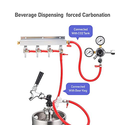 4-Way Gas Manifold CO2 Distributor Manifold 5/16 inch Barb/Stem Splitter Beer Integrated Check Valves Homebrew Beer Making Brewing Tool-CO2 gas input at RIGHT side+5CLAMPS - color: 4WAY,GAS INPUT AT RIGHT