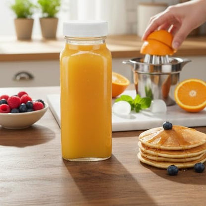 kitchentoolz 8oz Square Glass Juice Shot Bottle with Lid – 8 Pack 8 oz Milk Glass Bottles with Lids for Lunch Box, Airtight Reusable Drinking Jars for Smoothies, Yogurt, Kefir, Juice & Water - color: 8oz, style: 8 Pack