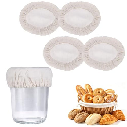 uxcell 4Pcs Sourdough Jar Cover, 100mm Wide Sourdough Starter Jar Covers Cloth Reusable Breathable Cotton Container Elastic Top Fermentation Lids for 2.7"-3.1"D Bowl & Jar Mouth, Beige - size: 100mm 2.7"-3.1"