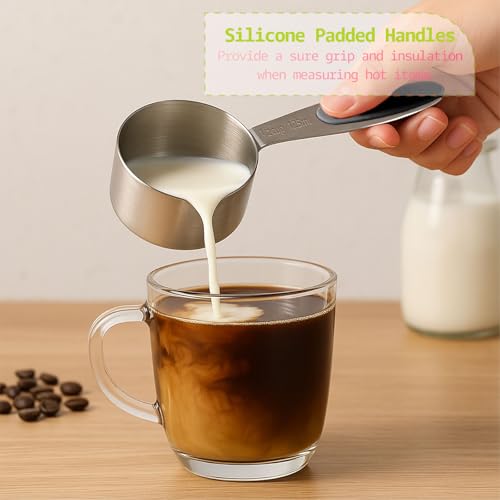 Inmorven 10pcs Measuring Cups and Spoons Set, Nesting Kitchen Stainless Steel Measuring Set for Baking Cooking Dry Liquid Ingredients Upgraded Thickness Handle-Black - color: Stainless Steel+Black