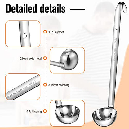Cunhill 5 Pcs Soup Ladles Stainless Steel Serving Ladles with Long Handle for Serving, Cooking, Stirring, Portioning Kitchen Restaurant Accessories(5 oz) - size: 5 oz