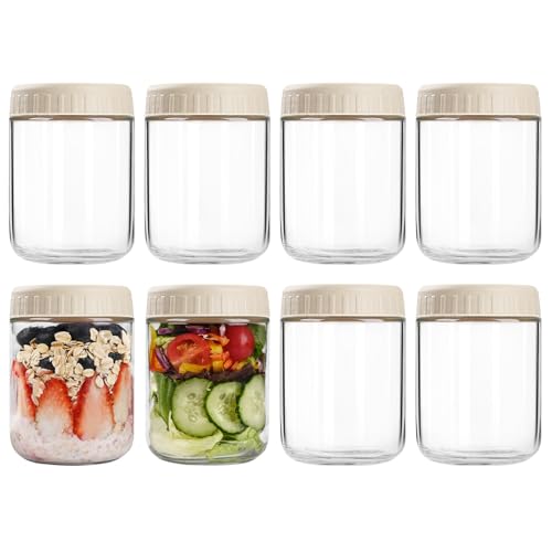 SHOWIN Overnight Oats Containers with Lids, 16oz Glass Jars with Lids 8 pcs, Apricot, Wide Mouth Mason jars for Salad, Yogurt, Snacks, Meal Prep - color: Camel, size: 16oz-8pc