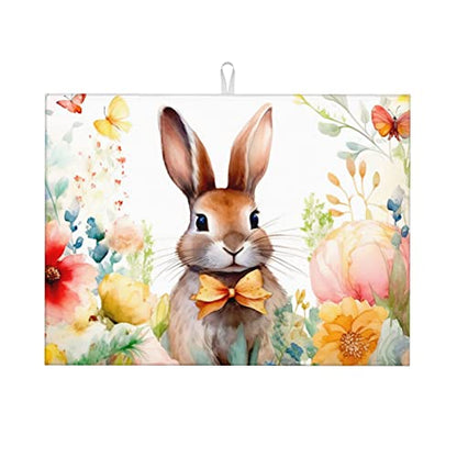 Large Dish Drying Mats For Kitchen Counter Microfiber Kitchen Drying Mat XL Draining Pad Absorbent Quick Drying Dish Mat 18x24 Inch - Rabbit Flowers - color: Rabbit Flowers