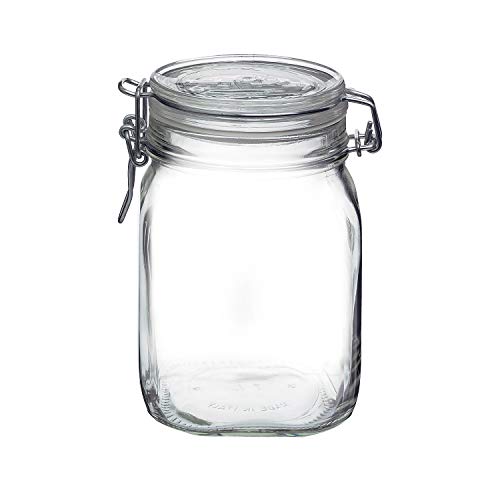 Bormioli Rocco Clear Glass Storage Jars: Airtight Hinged Lid With Leak Proof Gasket, Wide Mouth Canister Kitchen Food Container - For Zero Waste Air Tight Preserving Jam, Spices, Coffee, Sugar & Herbs