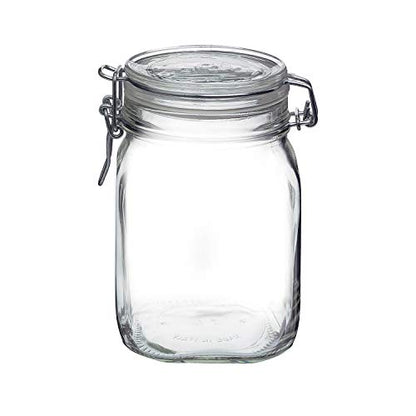 Bormioli Rocco Clear Glass Storage Jars: Airtight Hinged Lid With Leak Proof Gasket, Wide Mouth Canister Kitchen Food Container - For Zero Waste Air Tight Preserving Jam, Spices, Coffee, Sugar & Herbs
