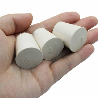 Bonsicoky 10 Pack Solid Rubber Stoppers, Size 4#, White | Tapered Shaped Lab Bungs Plug, For Flask, Plug Holes, Test Tube - size: 4#