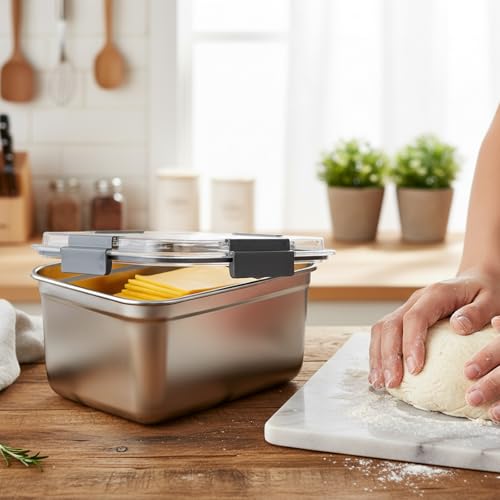 Cheese Container for Refrigerator,Cheese Stainless Steel Container with Lids,Deli Meat Saver, Non Toxic Airtight Storage Container for Stackable Sliced Grated,Shredded,Cheddar Cheeses Holder-Big - size: Large