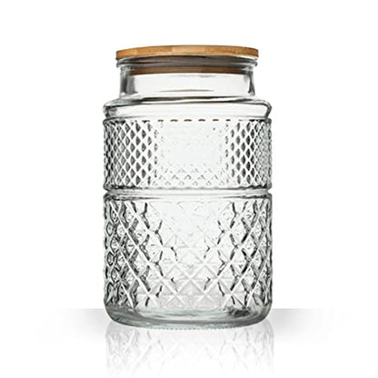 Large Glass Storage Jar, 60 FL OZ Glass Food Storage Containers with Bamboo Lid, Kitchen Laundry Room Organization Jar for Cookies Coffee Flour Sugar Laundry Pods Detergent Airtight Glass Jars