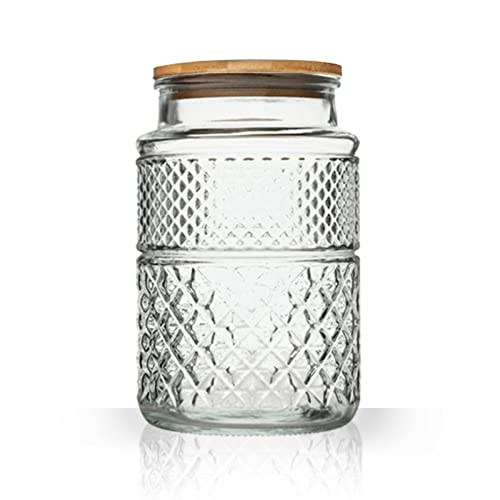 Large Glass Storage Jar, 60 FL OZ Glass Food Storage Containers with Bamboo Lid, Kitchen Laundry Room Organization Jar for Cookies Coffee Flour Sugar Laundry Pods Detergent Airtight Glass Jars