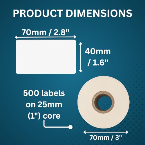 Blank Waterproof Label Stickers, Medium White Write-On Polypropylene Labels with Strong Permanent Adhesive, 70mm x 40mm (2.8” x 1.6”) 500/Roll, for Bottles, Storage Bins, Pantry & Cleaning Supplies - size: Medium