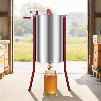 VEVOR Honey Extractor, 6 Frame Manual Honey Extractor with Transparent Lid, Honeycomb Drum Spinner with Height Adjustable Stand, Honeycomb Extraction Centrifuge Equipment for Beekeeping - style: 6 Frame