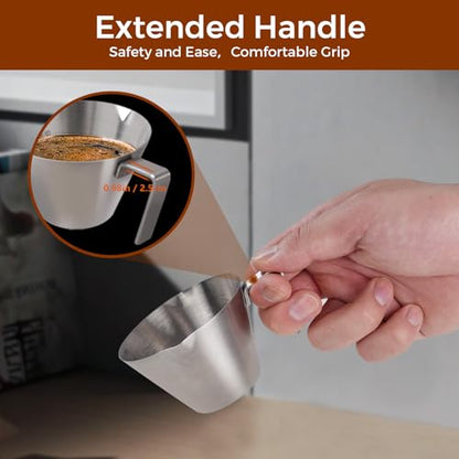 2Pcs Stainless Steel Espresso Cup, Double Spout Metal Espresso Measuring Cup with Handle, 3.4oz/100ml V-Shaped Mouth with Dual Scale (Black+White) - color: 08_ Black 1pc + White 1pc