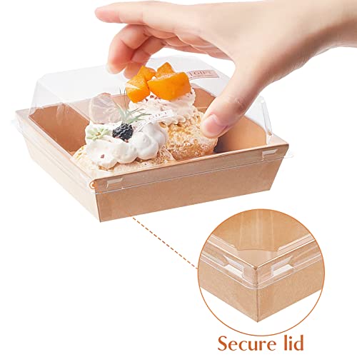 Ocmoiy Charcuterie Boxes with Clear Lids, 5 Inches, 50 Pack, Brown | To Go Paper Food Containers, Disposable Bakery Dessert Boxes, For Sandwich, Cookie, Pastry, Cake Slice - color: Brown