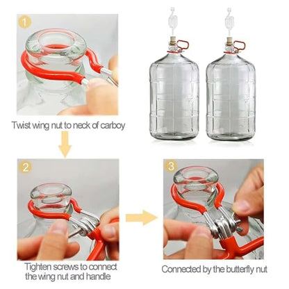 2-Pack Heavy Duty Stainless Steel Carboy Handle With Silicone Coating – Fits 3/5/6/6.5 Gallon Glass Carboys for Beer Brewing & Fermenting