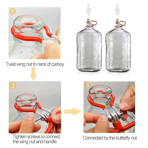 Heavy Duty Carboy Handle 2 Pack - Stainless Steel With Silicone Grip for 3/5/6/6.5 Gallon Glass Carboys - Homebrew Beer & Wine Fermenting Accessory