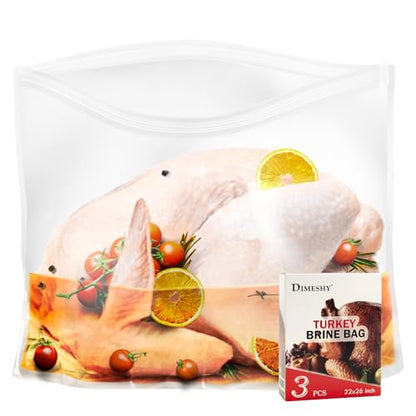 Turkey Brining Bag, 26"×22" 3 Packs Extra Large Brine Bag with 3 Strings Thickened Brining Bag Holds Up to 35 Pounds, Double Zippers Seal Brine Bags for Turkey, Chicken, Beef, Pork, Ham - size: 3PACK- 26"×22"