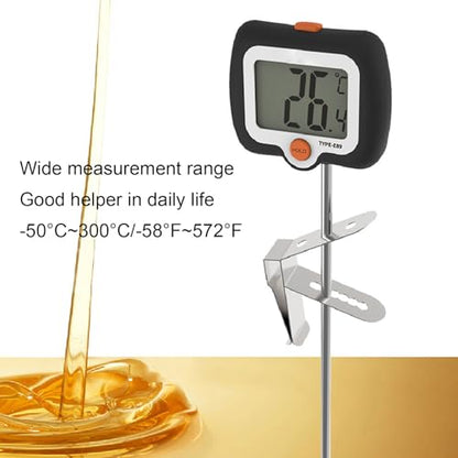 Fdit Digital Candy Thermometer, Read Food Thermometer with Pot for Deep Fry BBQ Oil Milk Chocolate 25cm Probe 58F to 572F (KT Black English with Clip Sleeve)