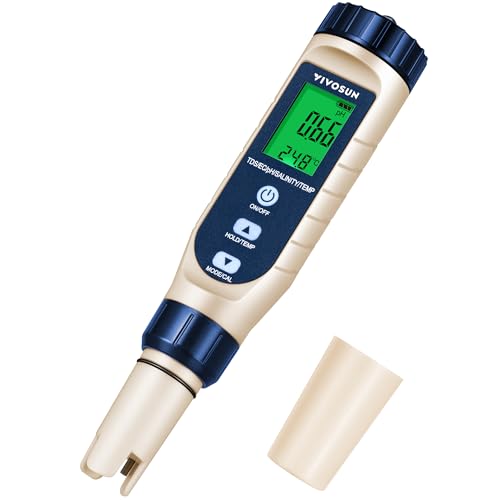 VIVOSUN 5-in-1 Digital PH Meter with PH/Salinity/TDS/EC/Temperature Function, Backlight Screen, IP67 Waterproof for Hydroponics, Home Drinking, Pool and Aquarium - color: Blue
