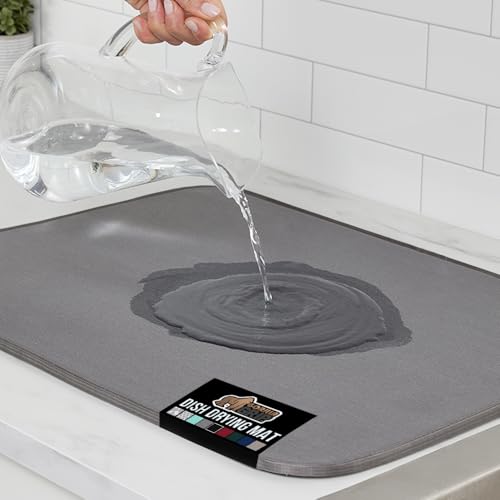 GORILLA GRIP Ultra Water Absorbent Microfiber Dish Drying Mat, 18x24, Quick Dry Thick Mesh, Slip Resistant Pad for Sink Dishes or Under Rack, Kitchen Counter Accessories, Machine Wash Mats, Gray - color: Gray, size: 18" x 24", style: Microfiber