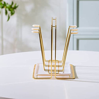 Metal Cup Drying Rack with 6 Hooks | Bottle Drying Rack with Drain Tray,Coffee Mug Holder,Mug Organizer Golden - color: Gold