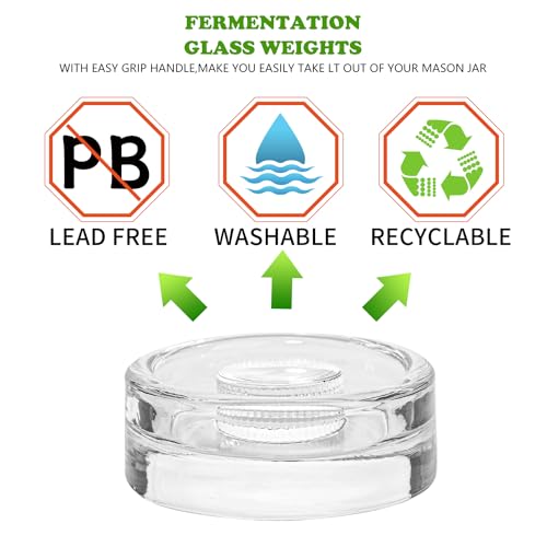 Eleganttime Fermentation Glass Weights with Easy Grip Grooved Handles Heavy Fermenting Lids Kit For Wide Mouth Mason Jar (Glass Weight-4Pcs)