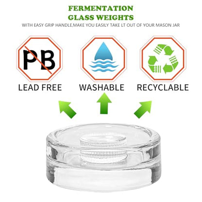 Eleganttime Fermentation Glass Weights with Easy Grip Grooved Handles Heavy Fermenting Lids Kit For Wide Mouth Mason Jar (Glass Weight-4Pcs)