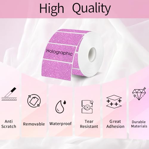 Square Thermal Labels Stickers 2" x 2", Holographic Thermal Stickers Labels, Waterproof Glitter Direct Thermal Printer Label for Small Business- Holographic Pink - color: Glitter Pink, size: 2 X 2