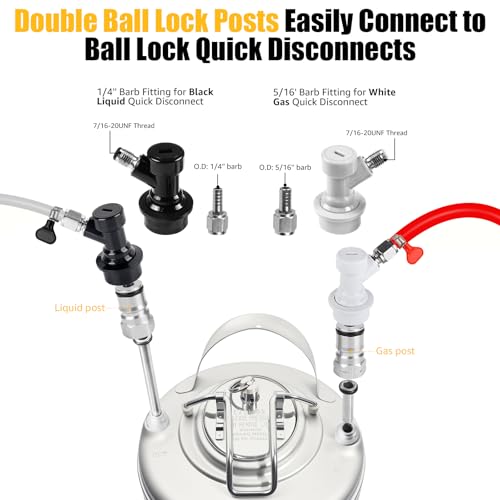 New 5 Gallon Corny Keg- Food Grade Stainless Steel Cornelius Keg with Ball Lock Quick Disconnect Set & Extra Lid Gaskets, Home Brew Beer Keg Equipment for Carbonating & Serving